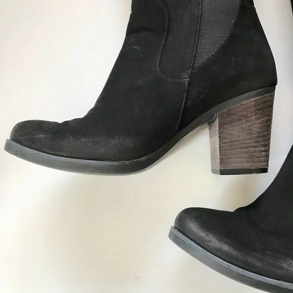 BUENO Black Nubuck Suede Knee-High Stacked Heel Almond Toe Slip-on Elastic EU 39 - Picture 3 of 16